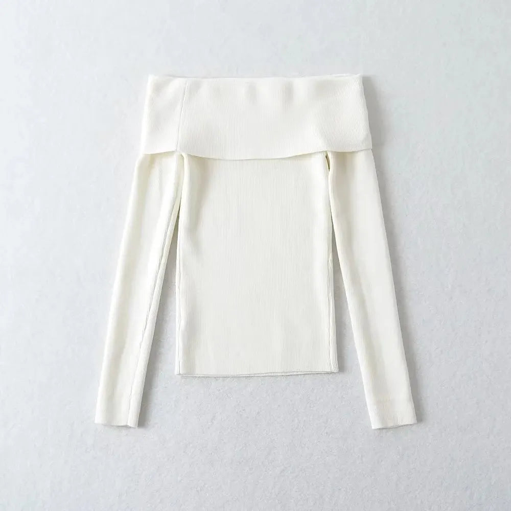 Off Shoulder Overfold Long Sleeve Knit Top