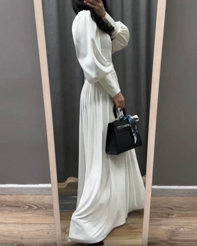 Fashion Lapel Long Sleeve Top & Overskirt Two-Piece Set