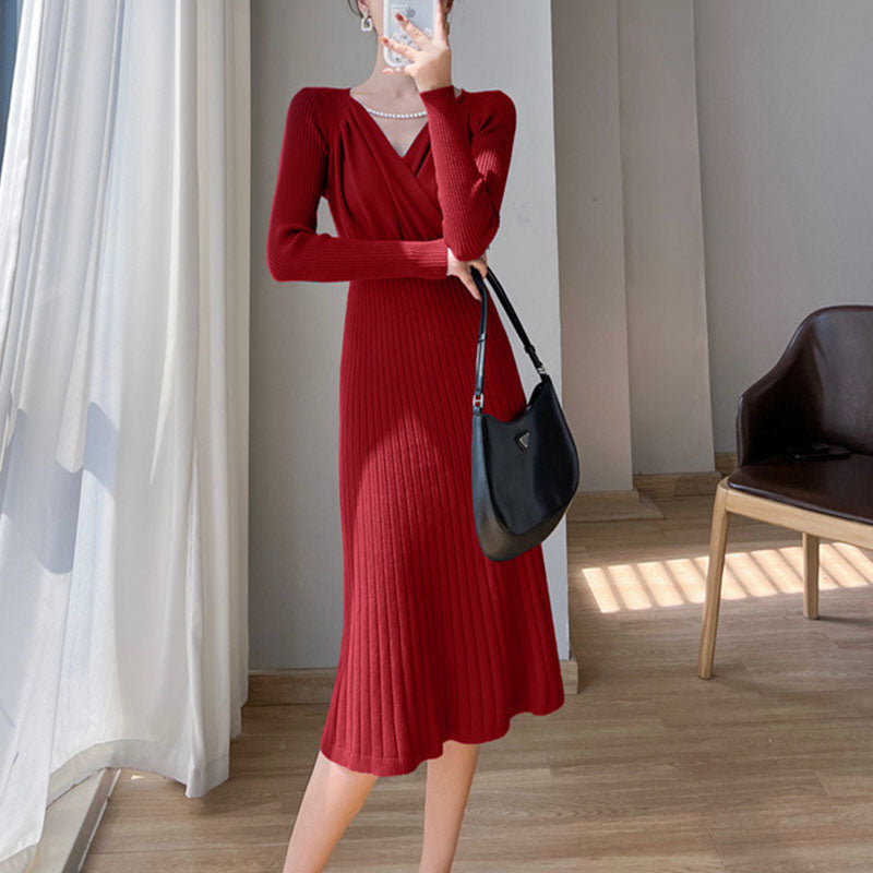 Winter V Neck Slim Casual Dress