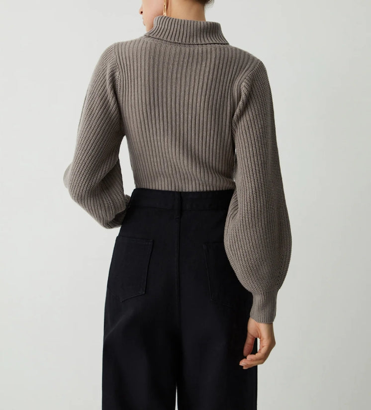 Turtleneck Puff Long Sleeve Knit Top