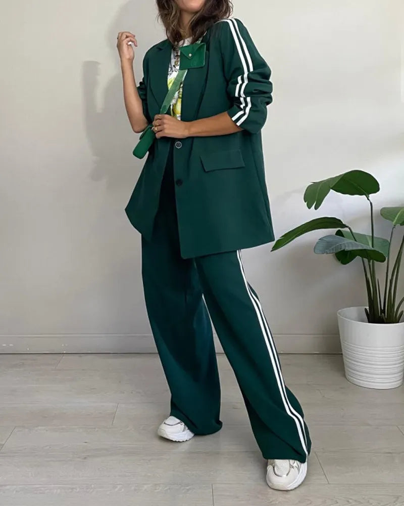 Fashion Striped Blazer & Pants Two-piece Set