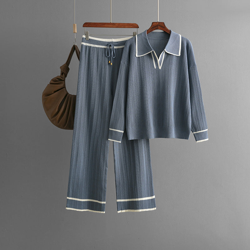 Stylish Lapel Contrast Color Casual Two-Piece Set