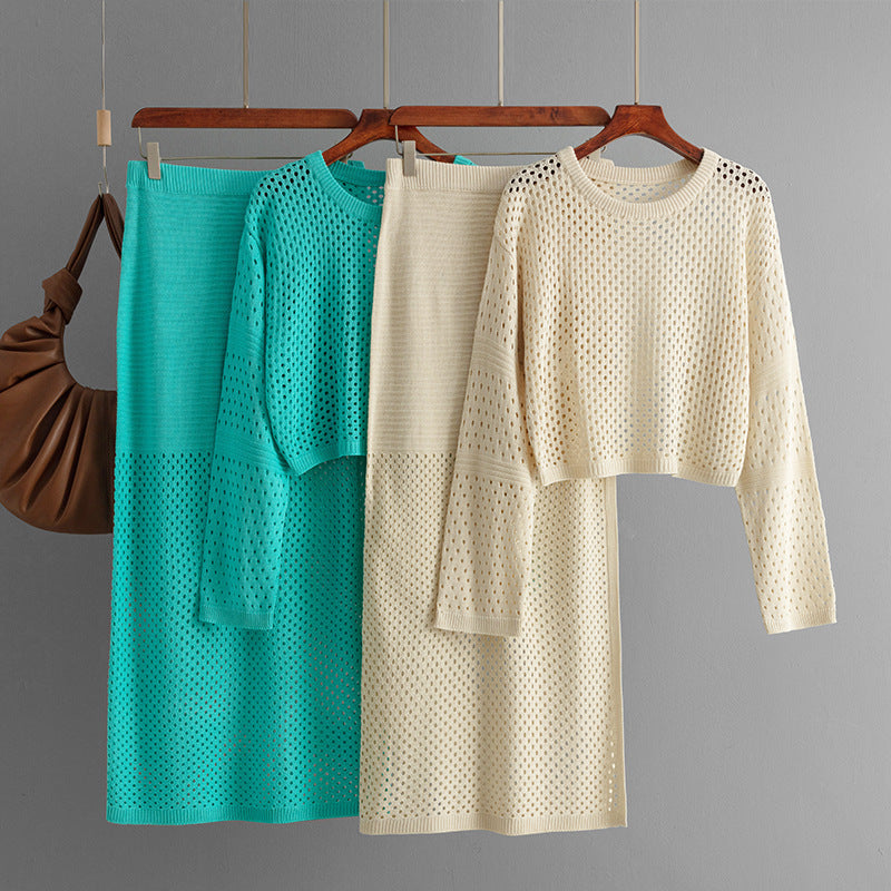 Stylish Hollow Top & Skirt Two-Piece Set