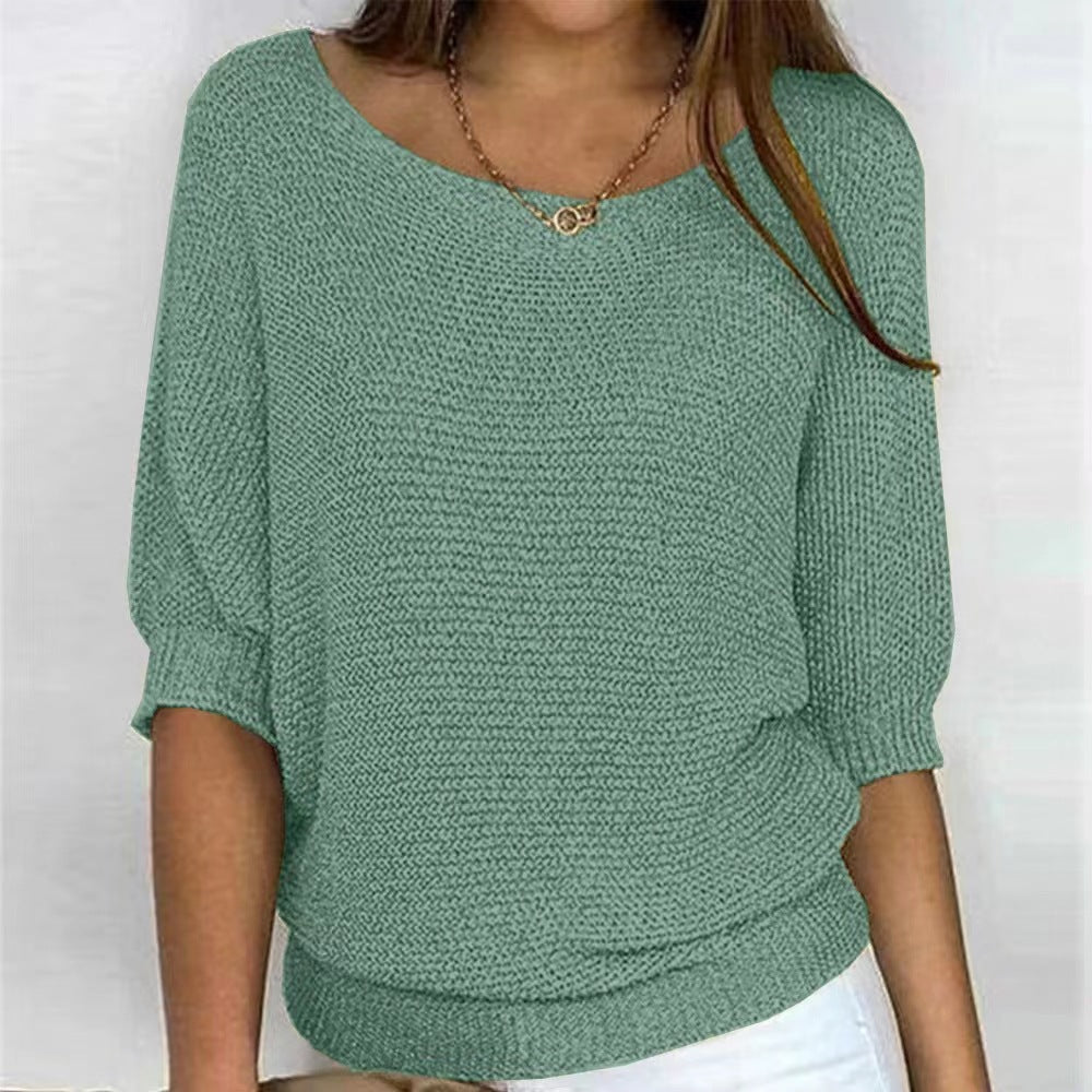 Versatile Solid Color Crew Neck Knitwear