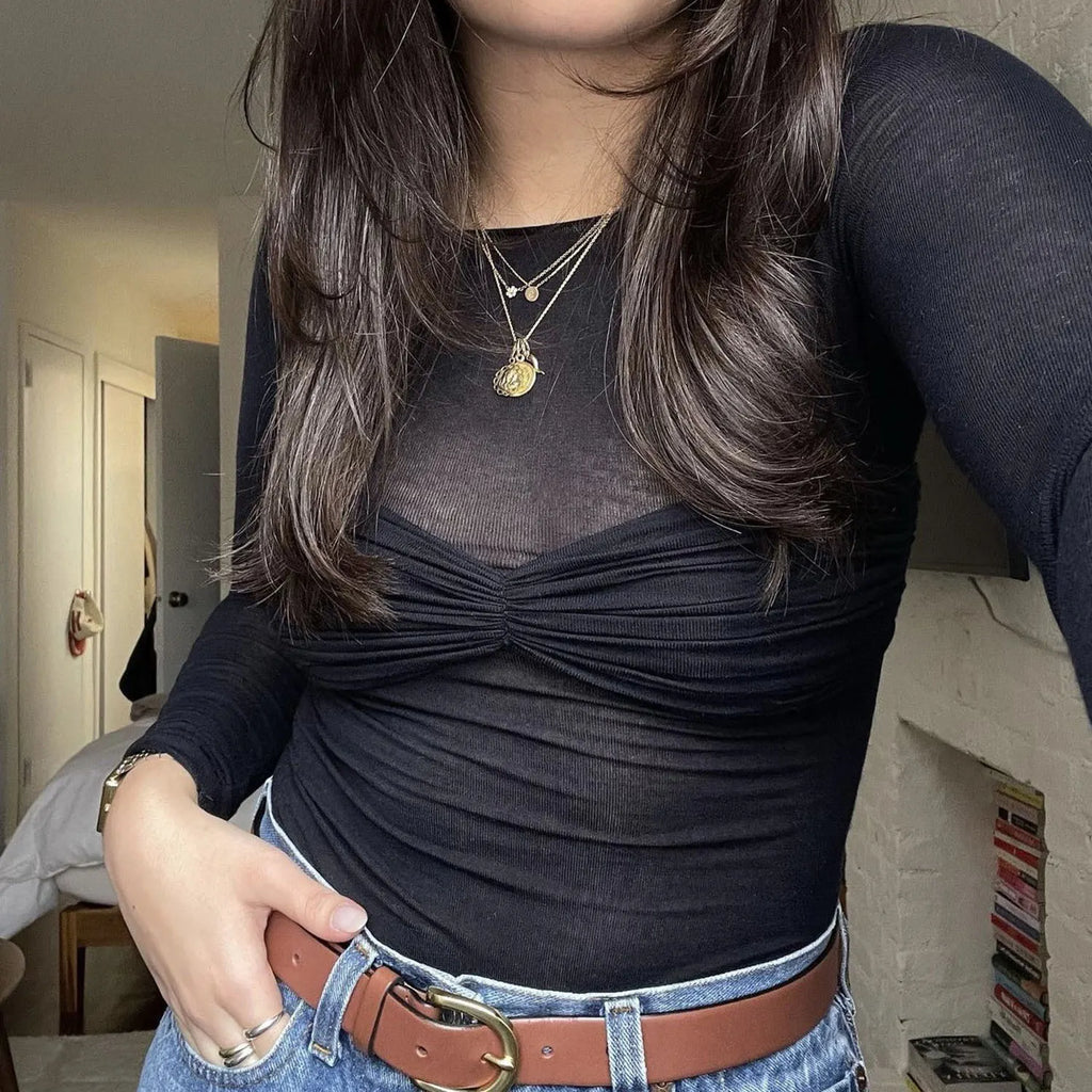 Nostalgia Off-Shoulder Mesh Long Sleeve Sweater
