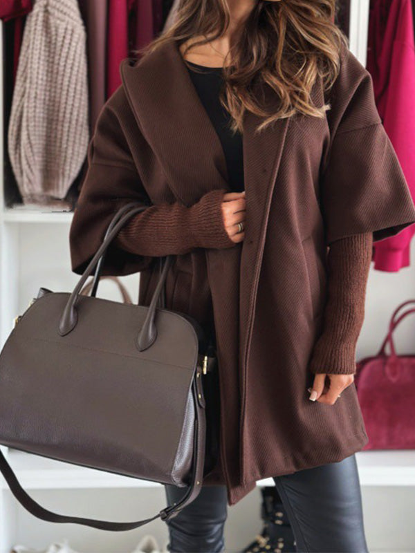 Stylish Solid Color Loose-Fitting Hooded Coat