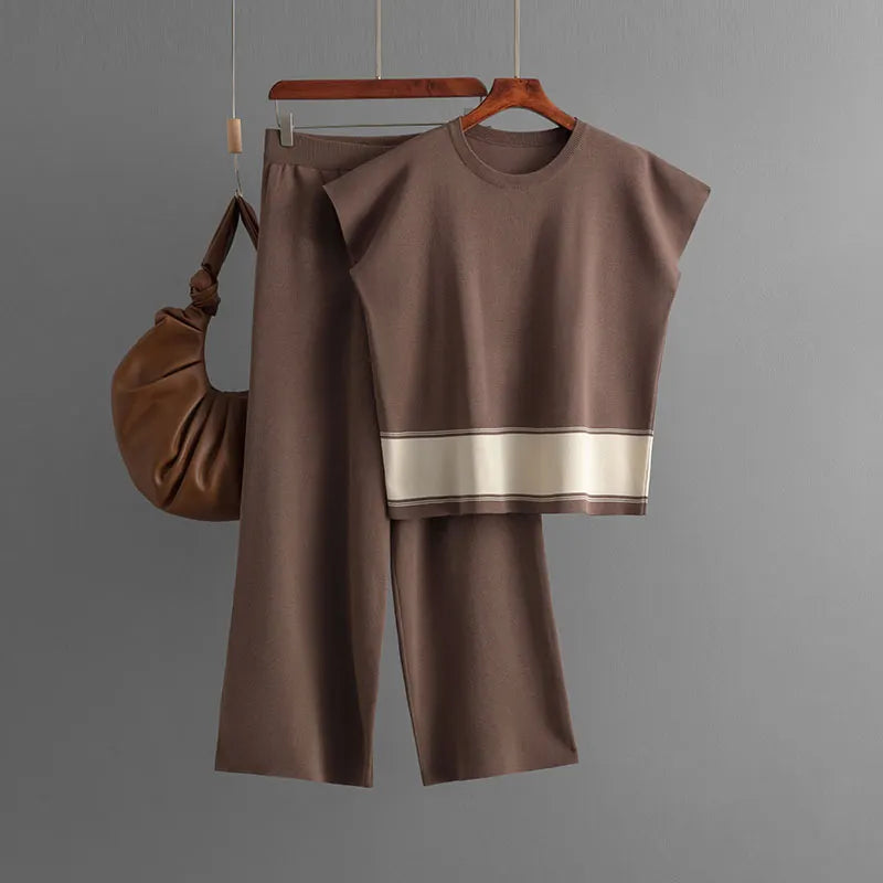 Casual Sleeveless Top & High Waist Wide Leg Pants Two Piece Set