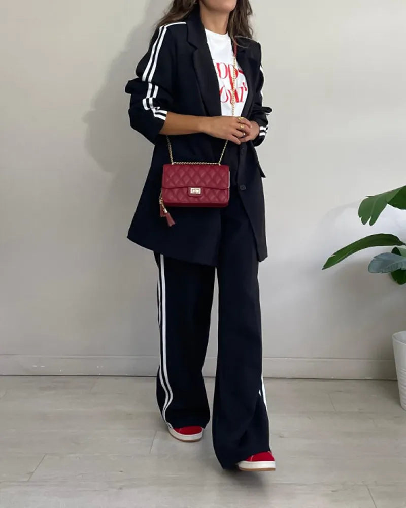 Fashion Striped Blazer & Pants Two-piece Set