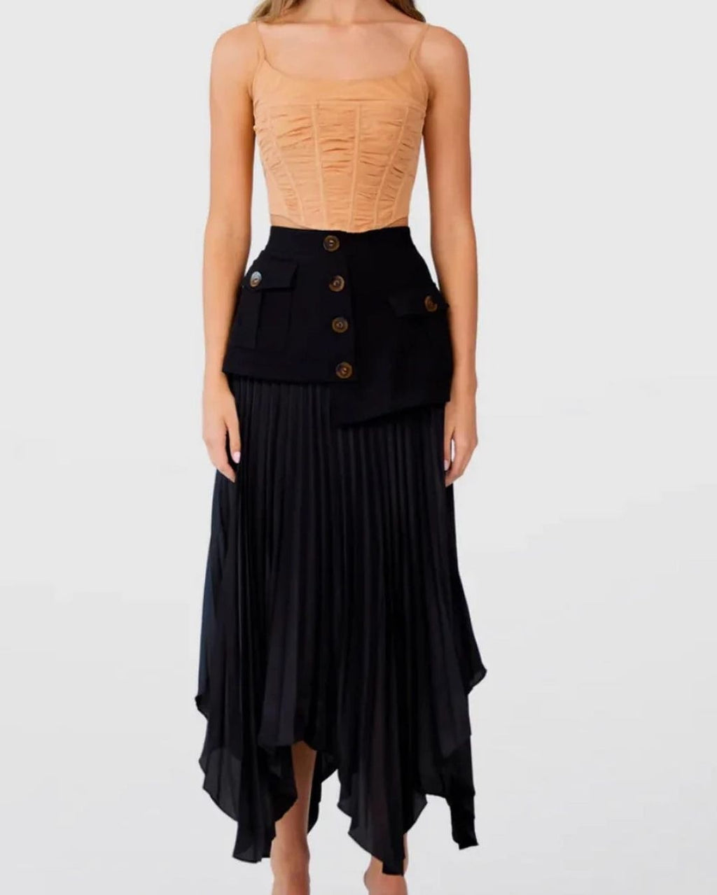 Irregular Fold Buttons Long Skirt