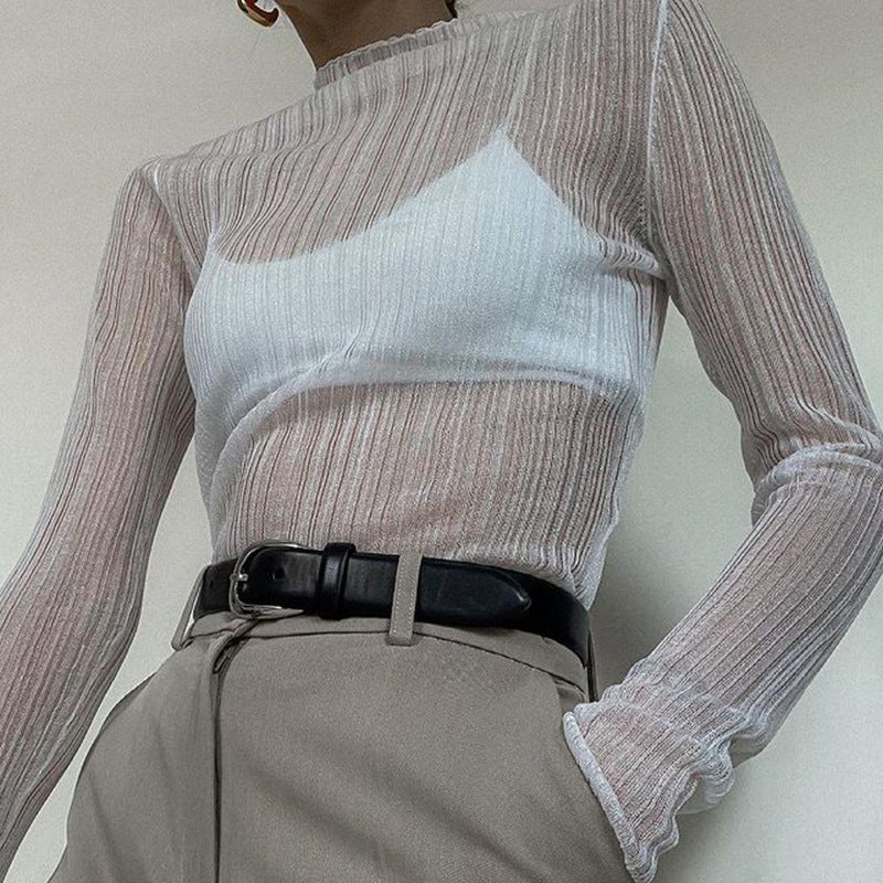 Sexy Mesh High -neck Tops