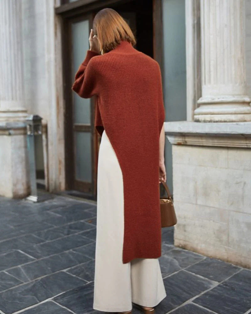 Asymmetrical Knit Turtleneck Sweaterdress