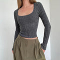 Short Square Neck Long Sleeves T-shirt