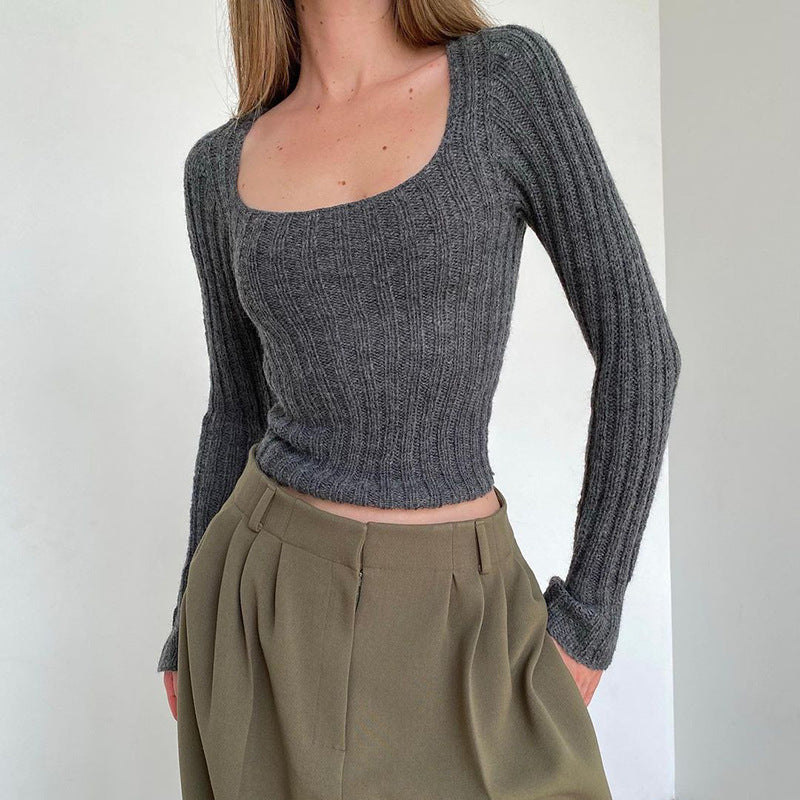 Short Square Neck Long Sleeves T-shirt