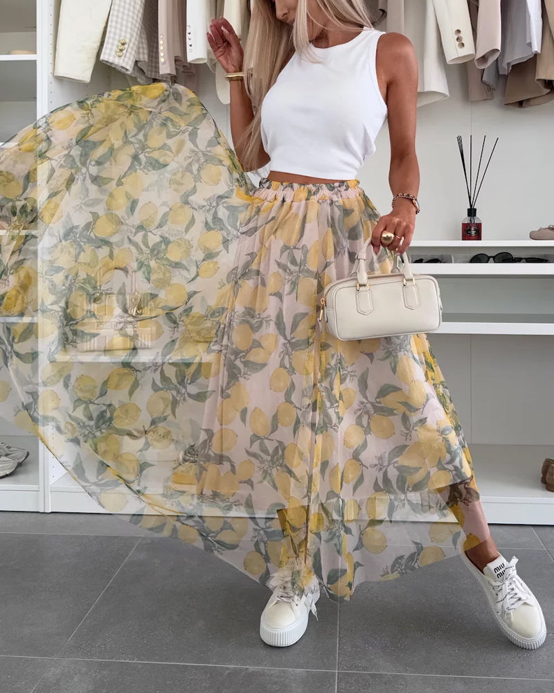 Fashionable Lapel Blazer & Lemon Overskirt Two-Piece Set
