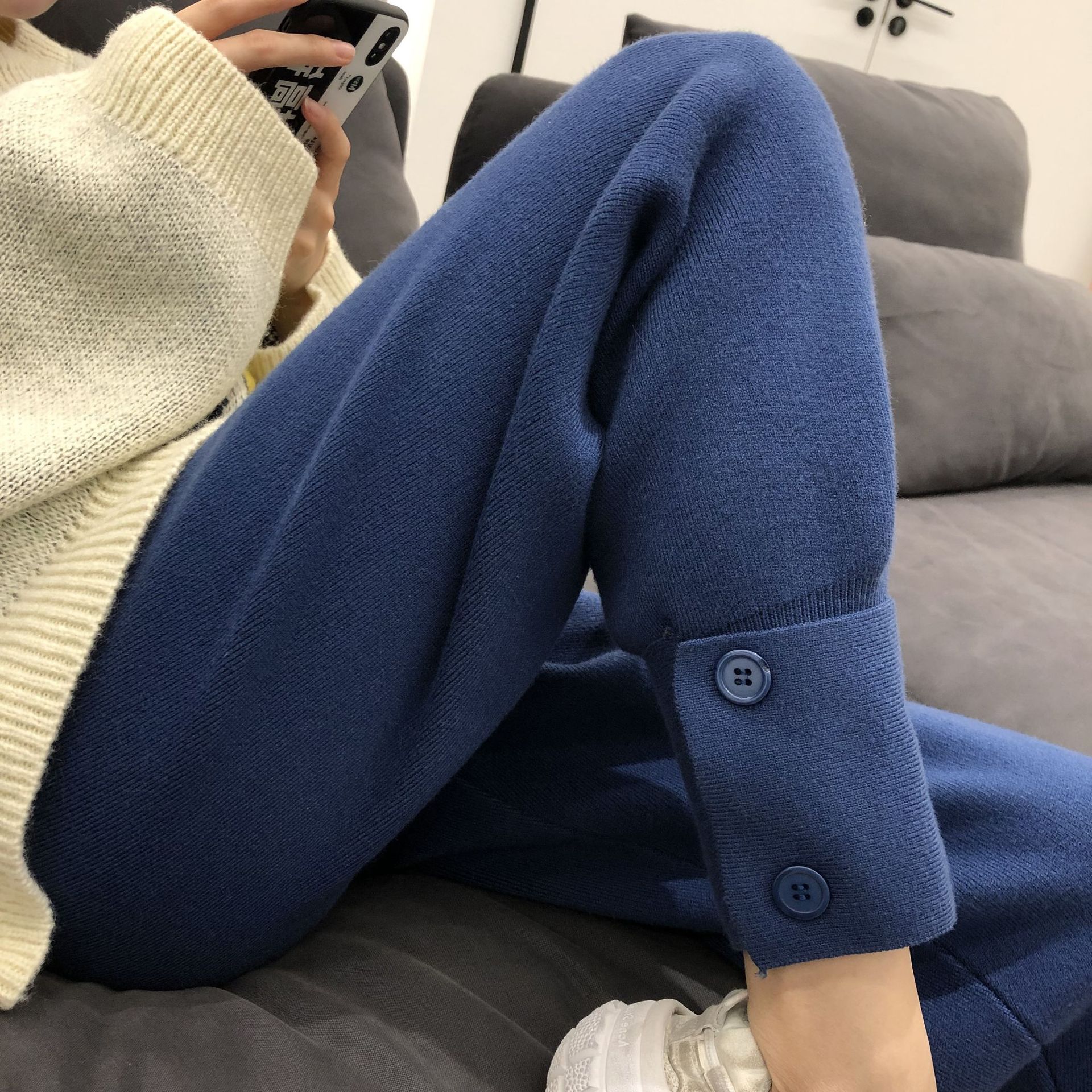 Autumn and winter loose knitted lantern strappy casual pants