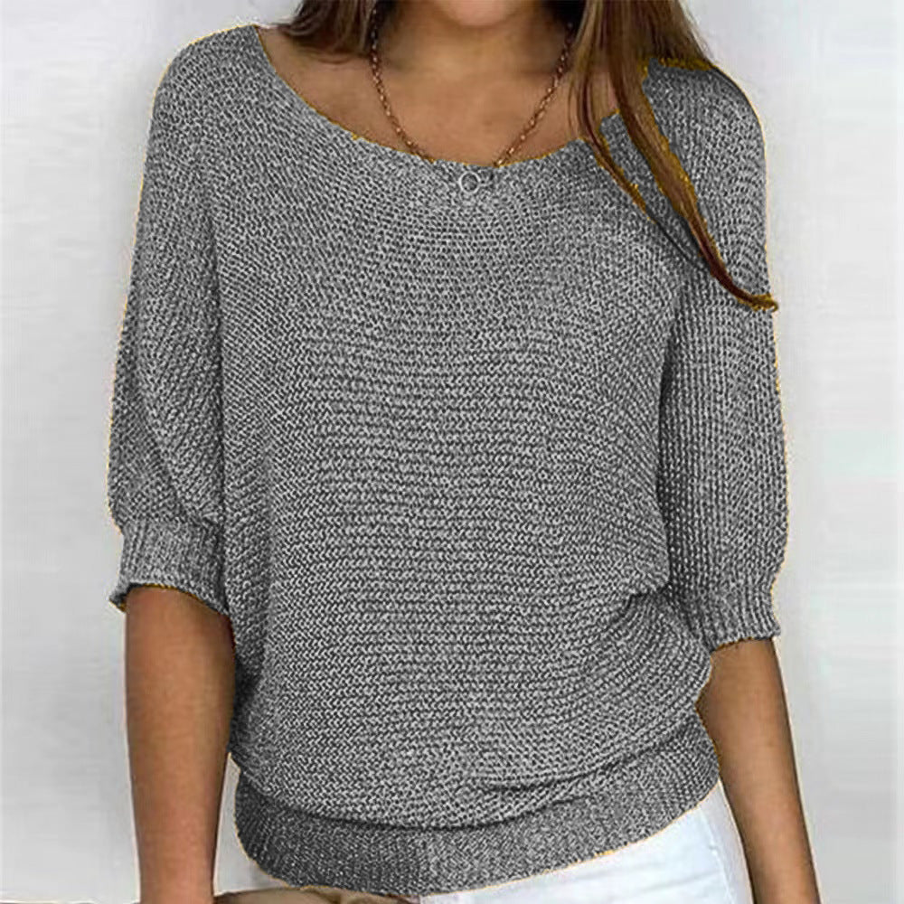 Versatile Solid Color Crew Neck Knitwear