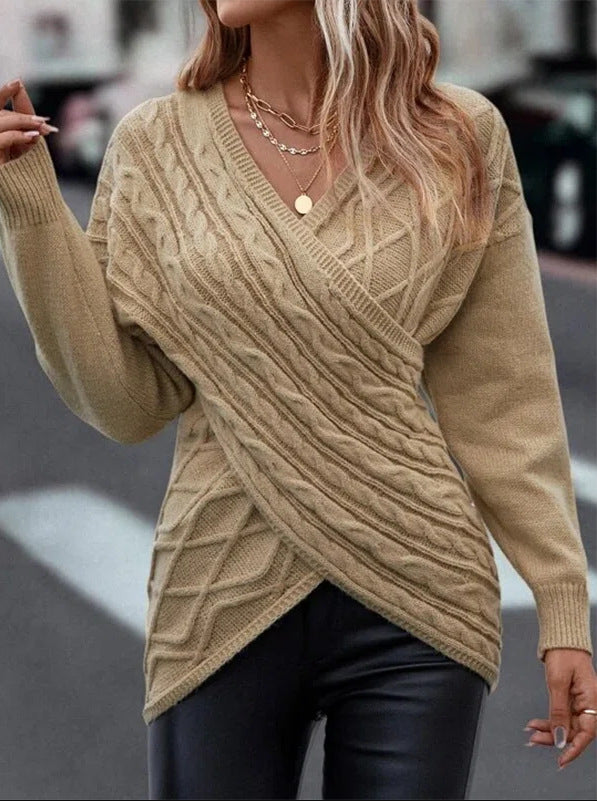 V-Neck Cross Jacquard Slim Fit Casual Sweater