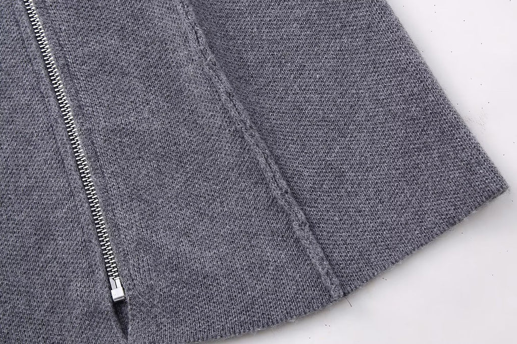 Zip Down Piping Short Sweater Dress