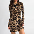 Slim Leopard Printed Long-sleeved Dress