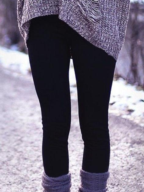 Black Knitted Casual Sheath Pants