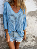 Hollow Long Sleeve V-Neck Top