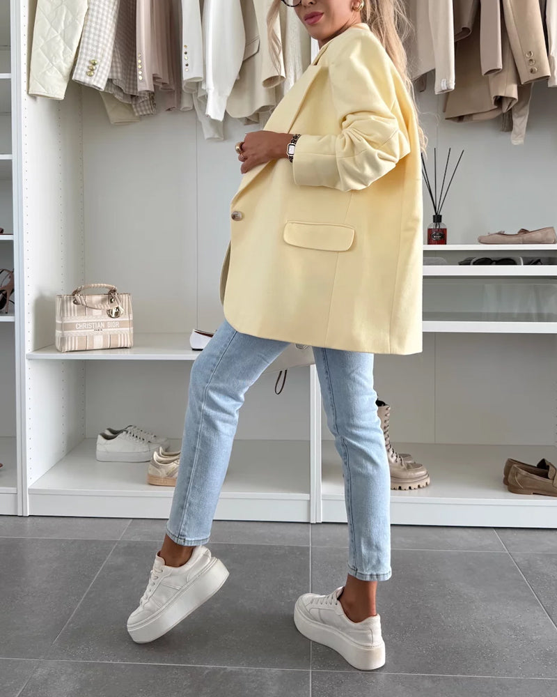 Fashionable Lapel Blazer & Lemon Overskirt Two-Piece Set