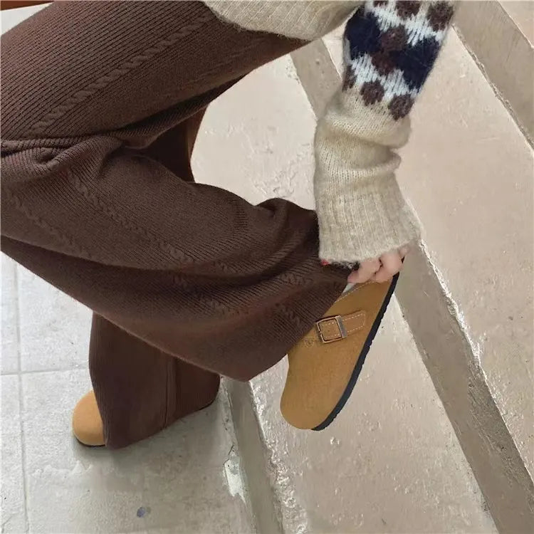 Twist Knit Wide Leg Casual Straight Trousers