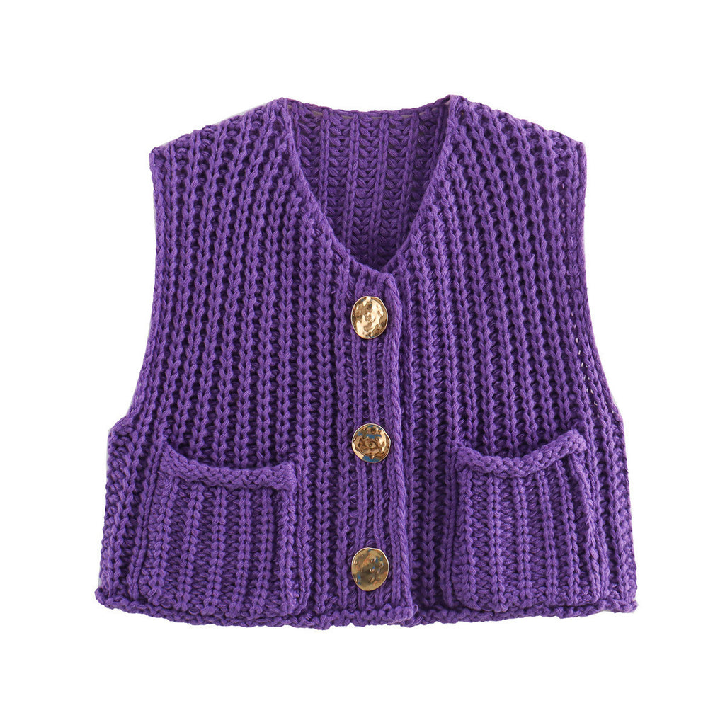 Stylish V-Neck Three-Button Sleeveless Waistcoat