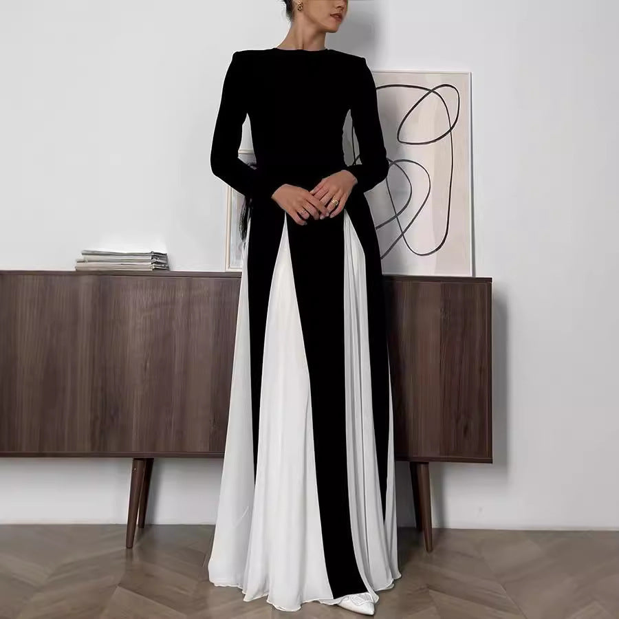 Chic Contrast Color Long Sleeve Elegant Dress