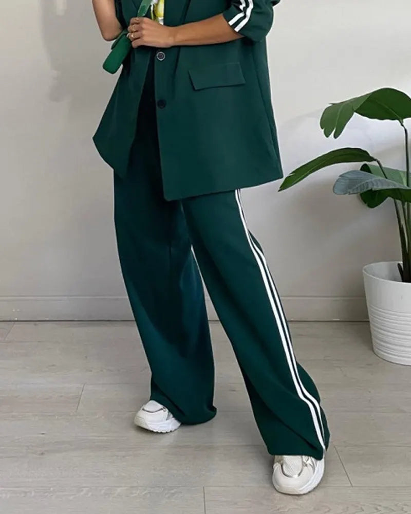 Fashion Striped Blazer & Pants Two-piece Set