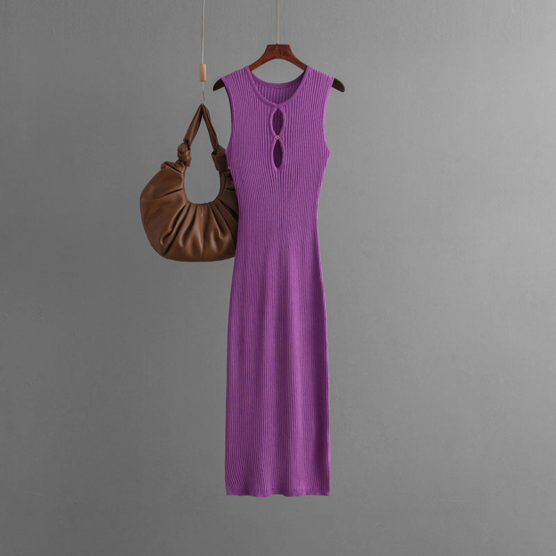 Sexy Hollow Sleeveless Round Neck Slim Fit Dress