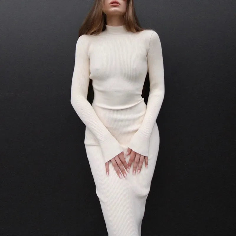 Turtleneck Wool Knit Sexy Dress