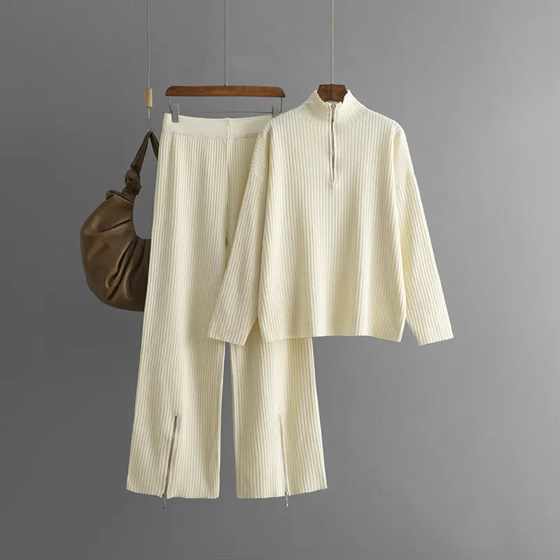 Casual Turtleneck Zipper Sweater Two-Piece Set