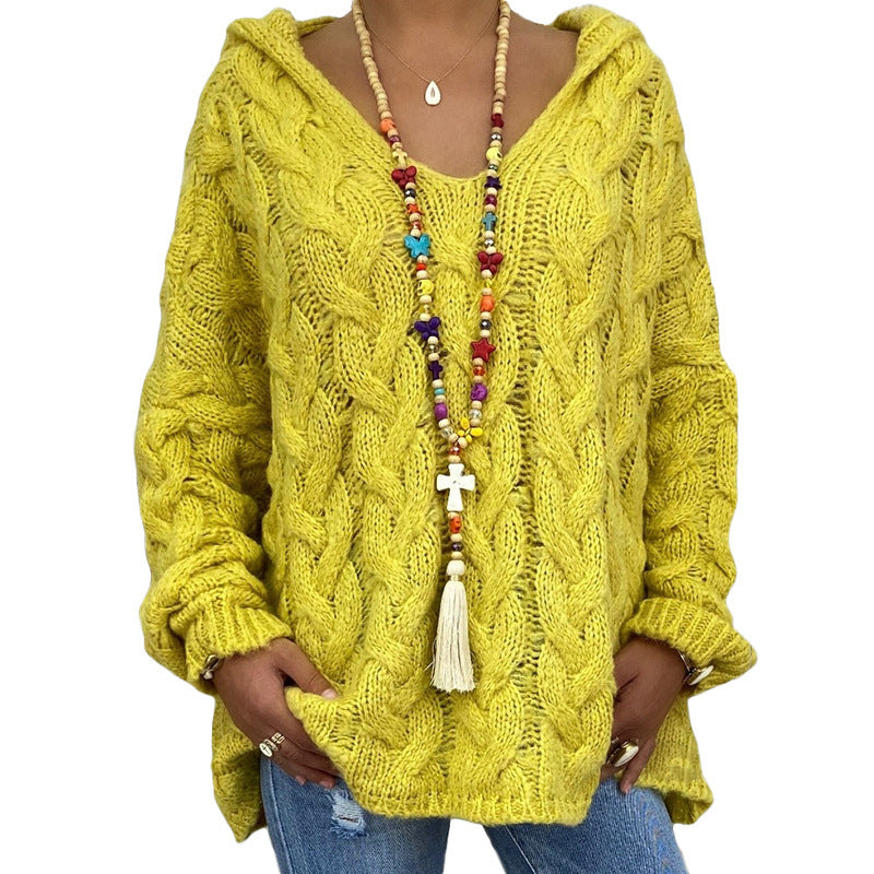 Women's Solid Color Hooded Sweater