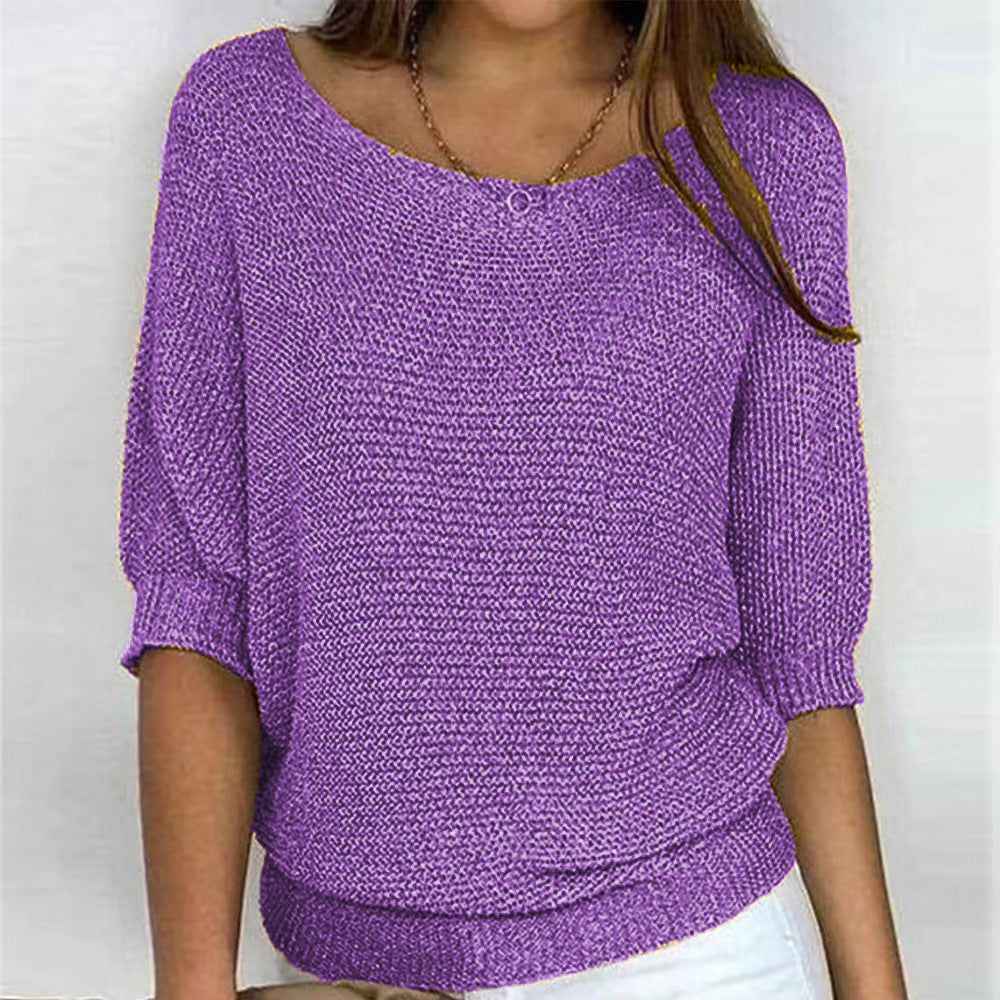 Versatile Solid Color Crew Neck Knitwear