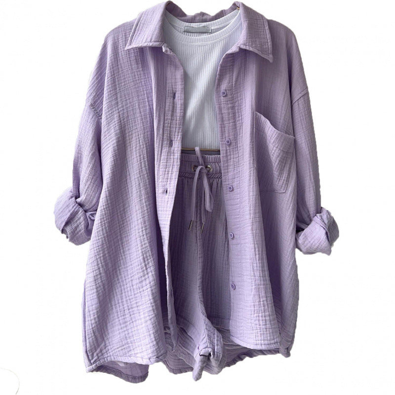 Fashion Shirt High Waist Drawstring Shorts Set