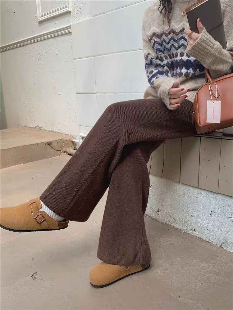 Twist Knit Wide Leg Casual Straight Trousers