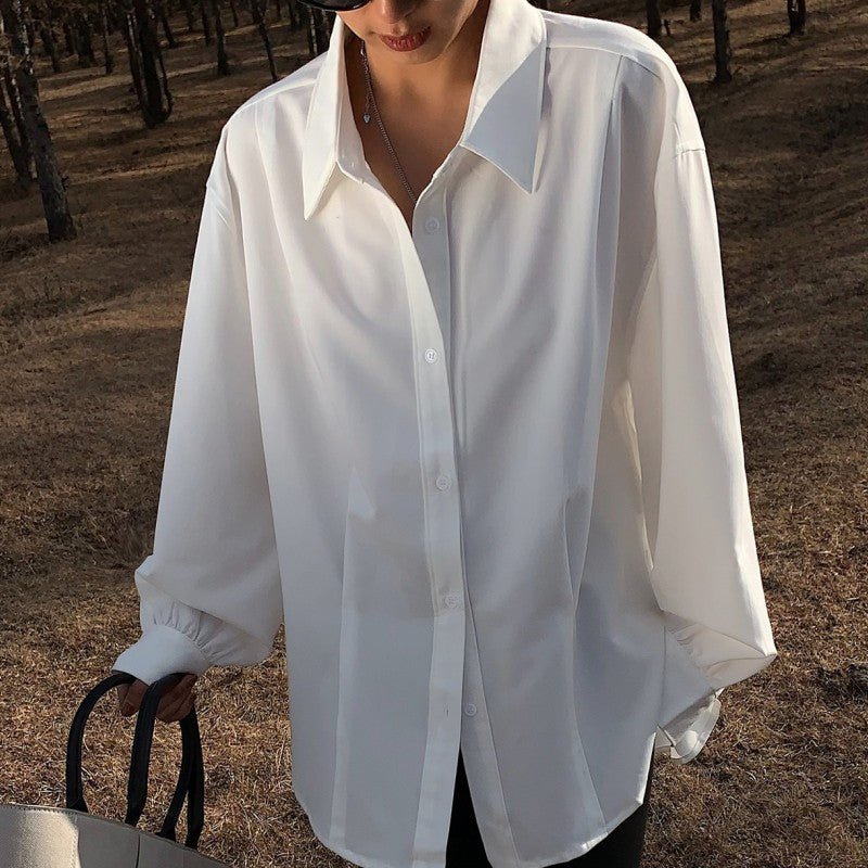 Women's Casual White Long -sleeved Shirt