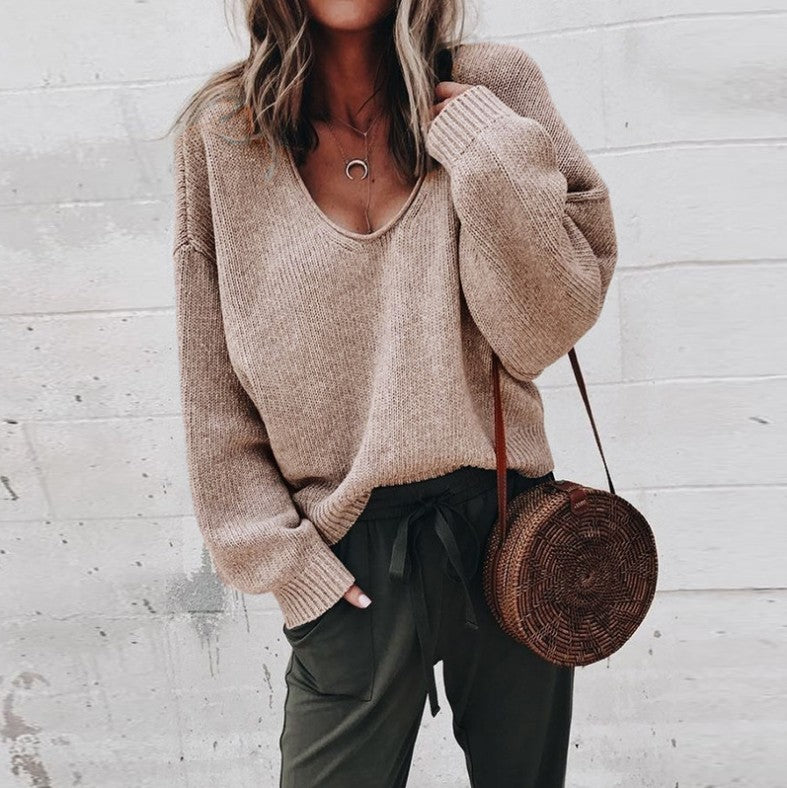 Casual V-neck Long Sleeved Sweater