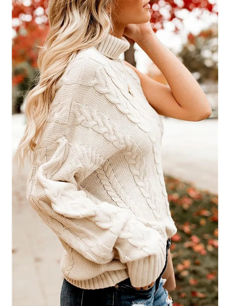 Fashion Sexy Strapless Single Sleeve Tall Neck Twist Sweater