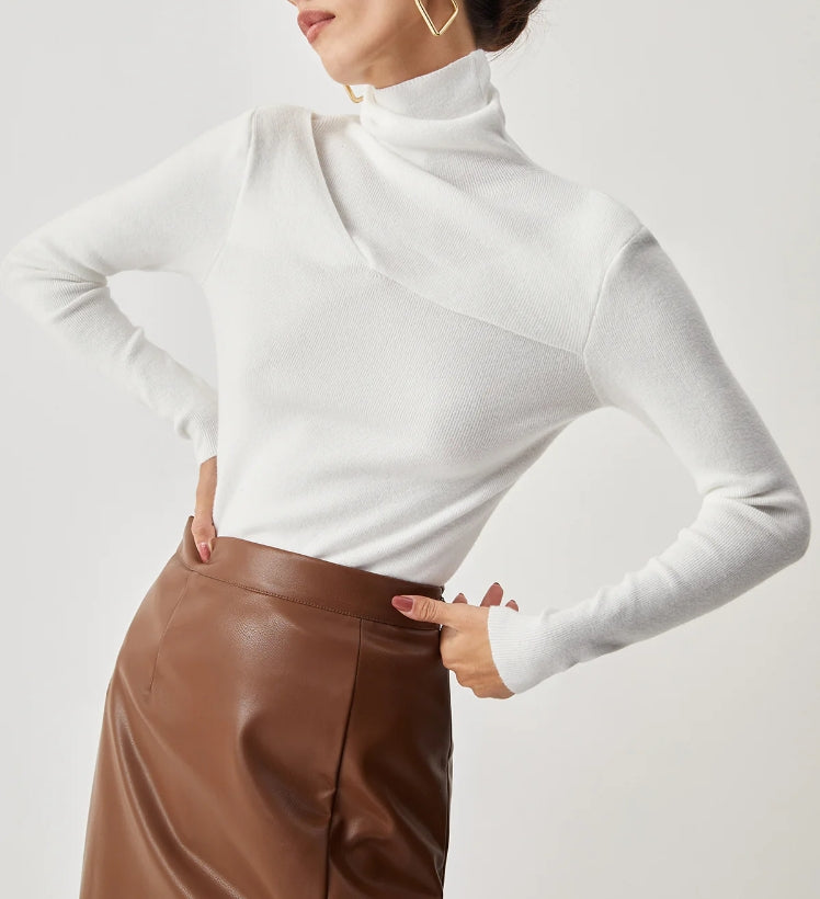 Criss Cross Turtleneck Long Sleeve Knit Top