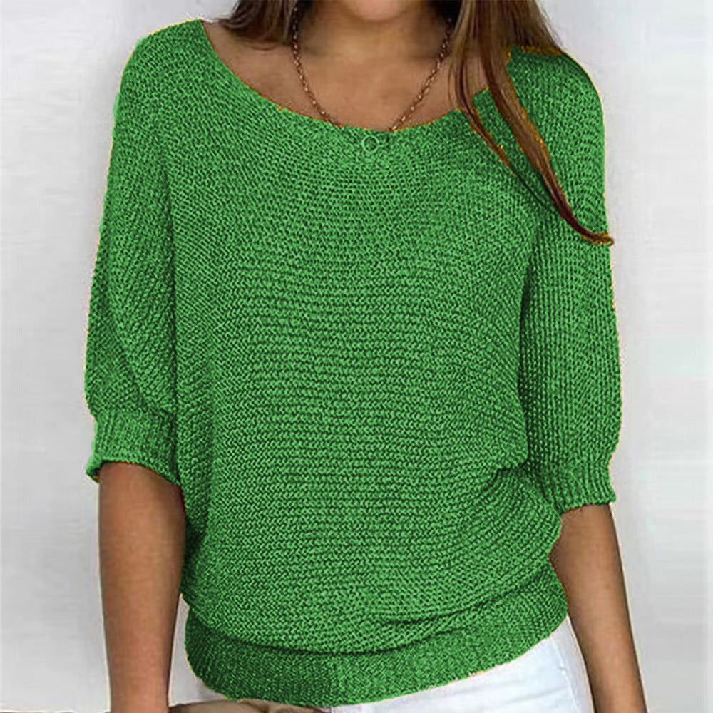 Versatile Solid Color Crew Neck Knitwear
