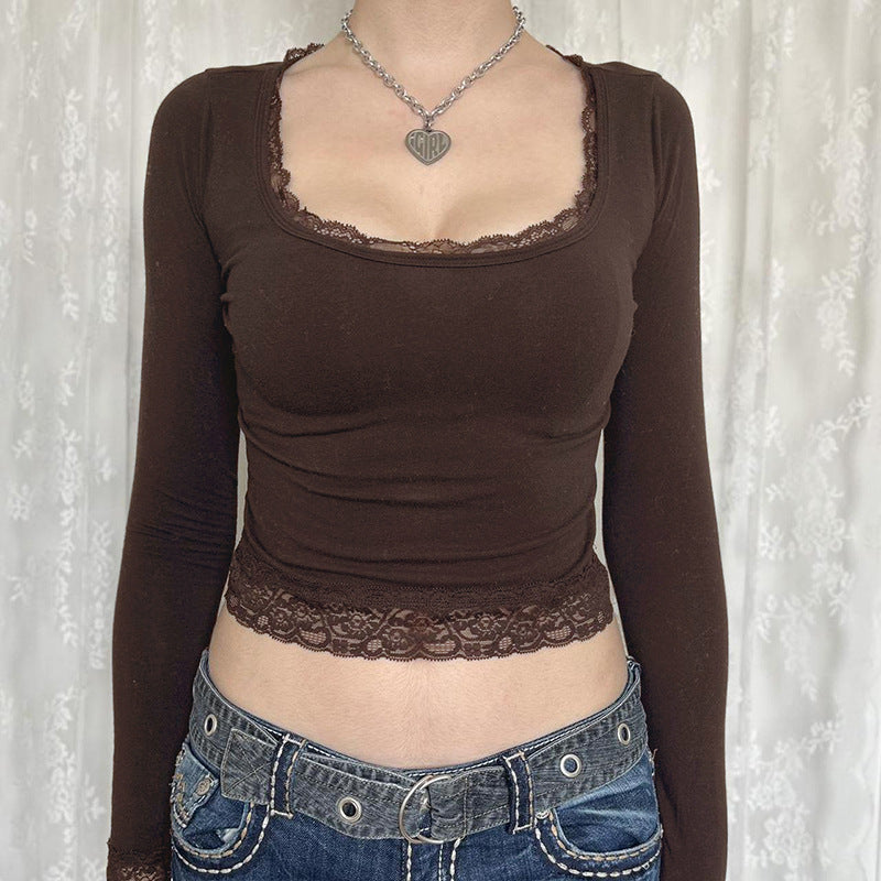 Gentle Lace Long -sleeved T -shirt