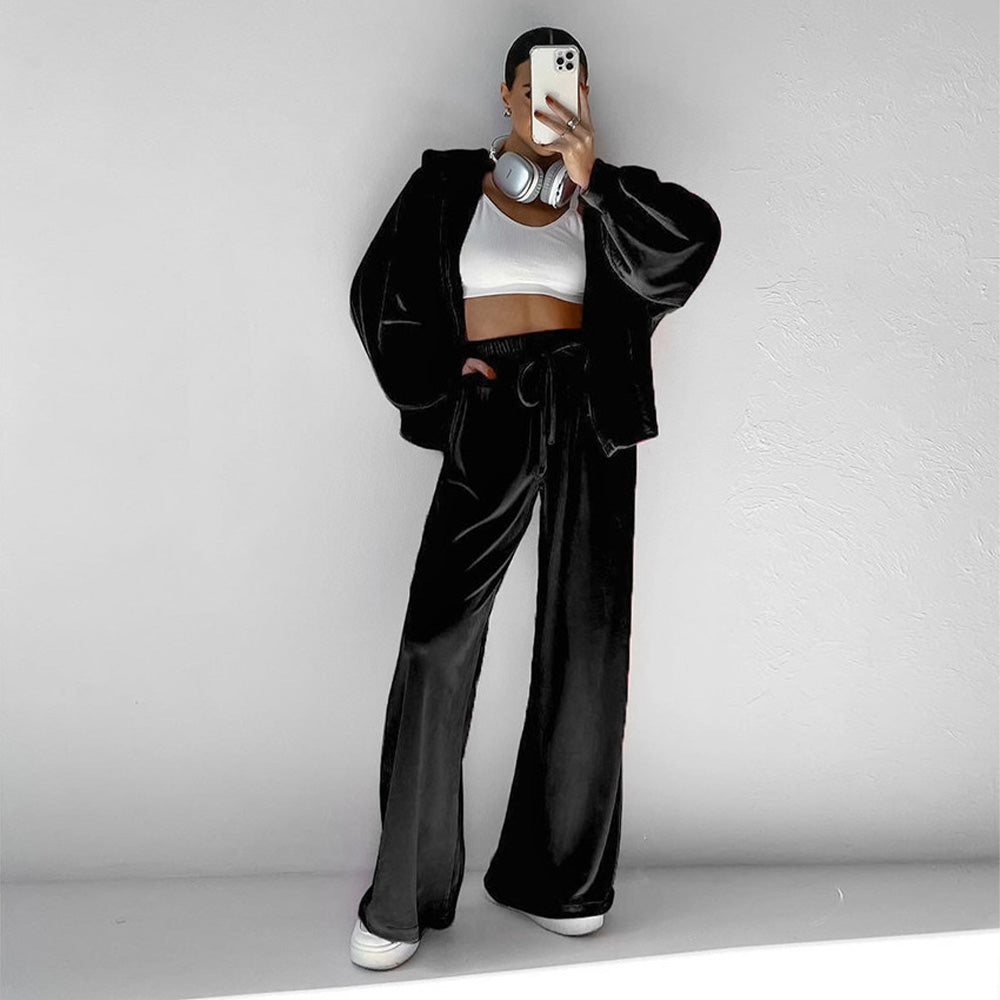 Stylish Zipper Sports Style Sweatshirt Two-Piece Set