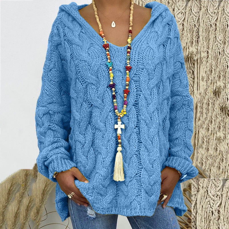 Women's Solid Color Hooded Sweater