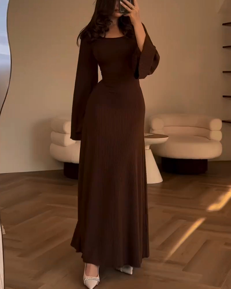 Bell sleeves lace-up waist dress