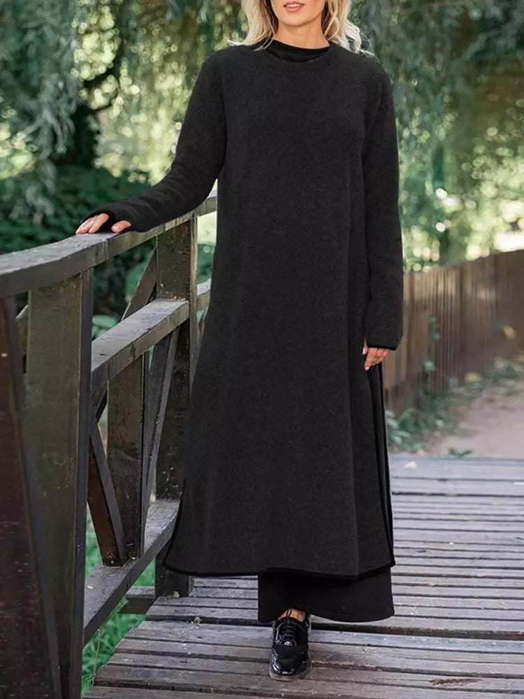 Autumn winter loose plus size knitted lace dress