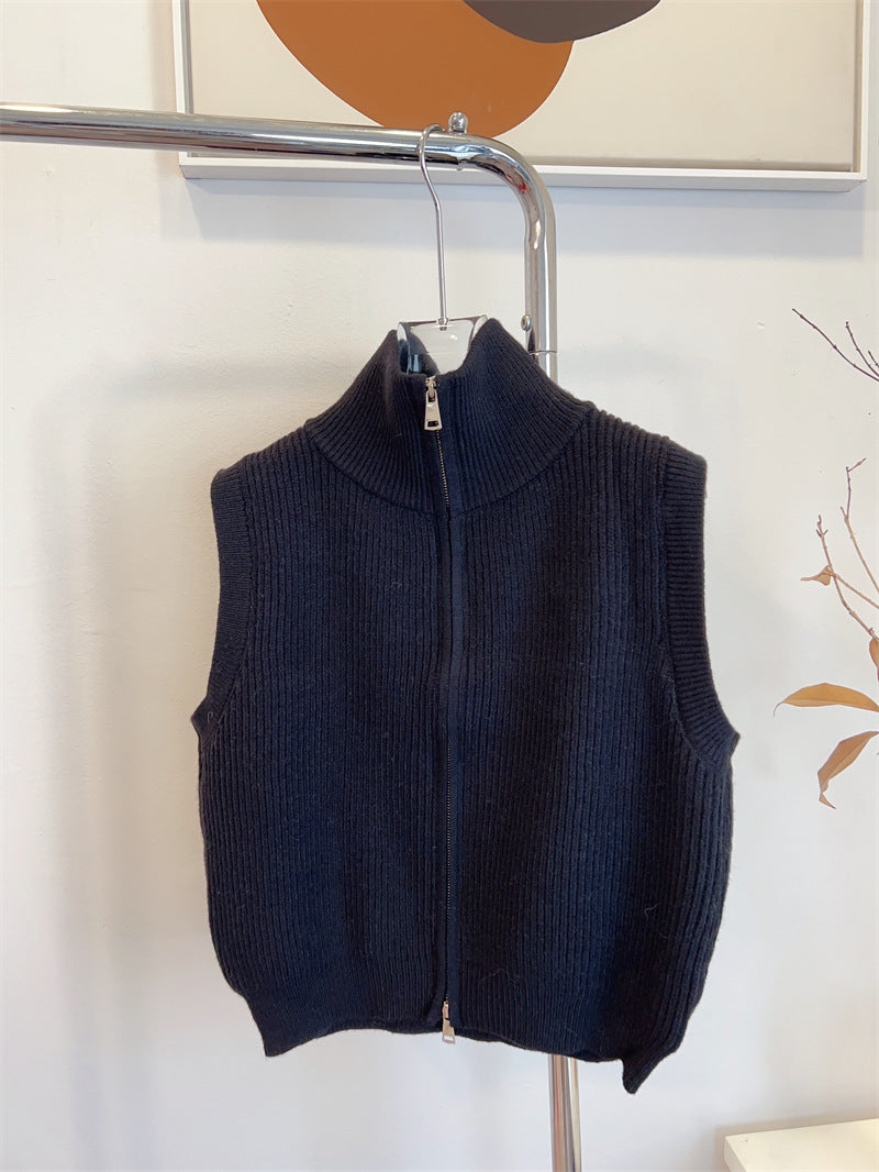 Two Way Zip Mockneck Sweater Vest