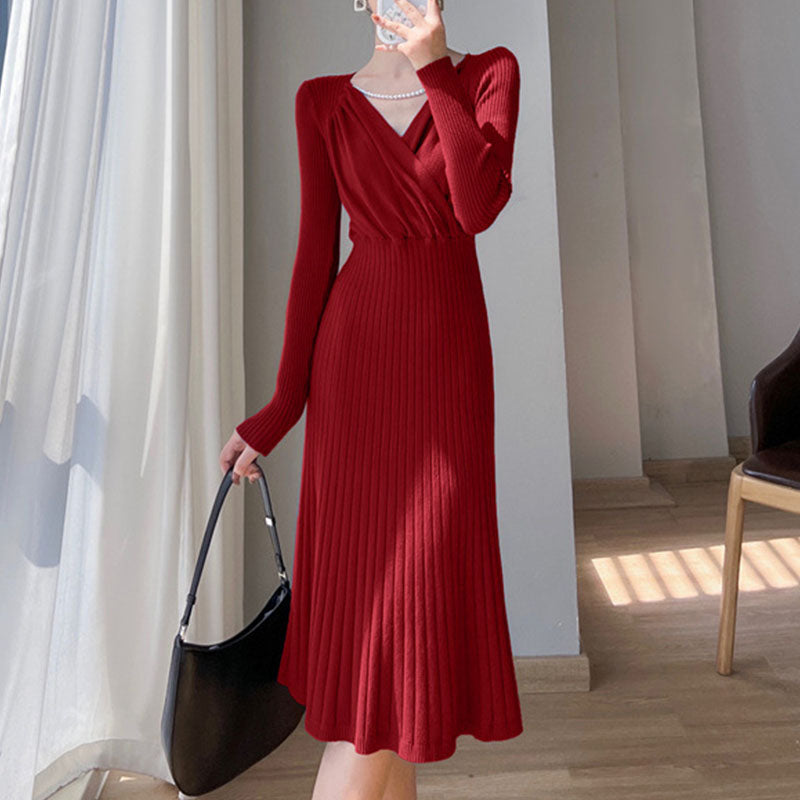 Winter V Neck Slim Casual Dress