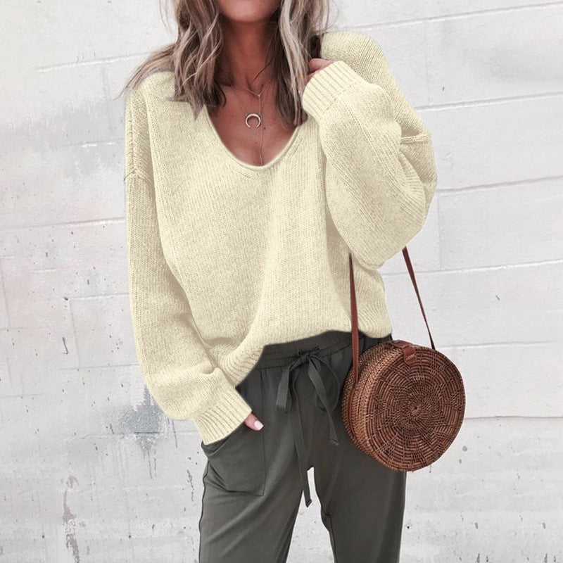 Casual V-neck Long Sleeved Sweater